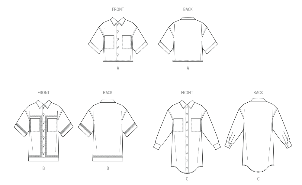 McCalls Schnittmuster M8606 Damenhemd mit verschiedenen Ärmel- und Saumlängen