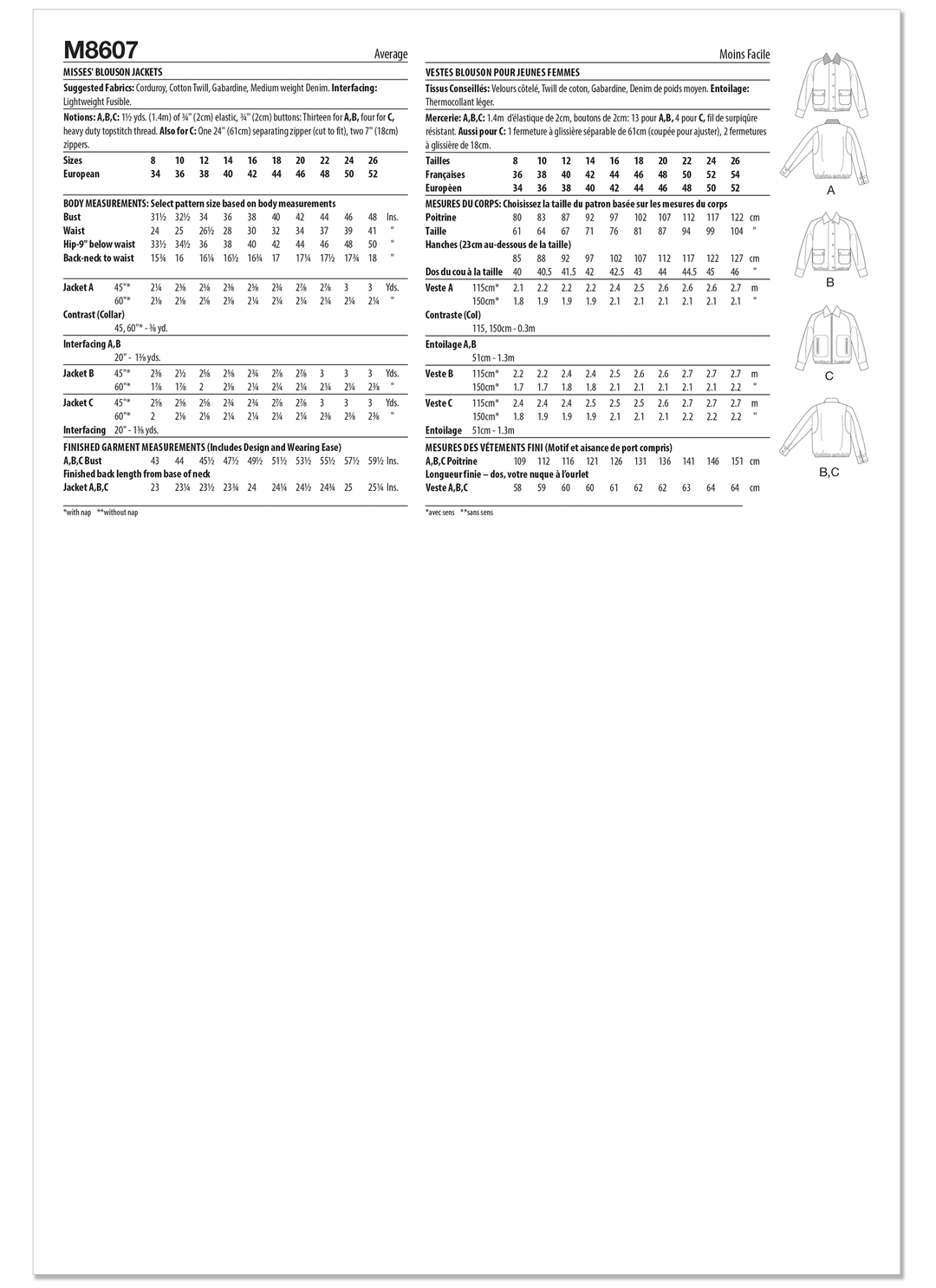 McCalls Schnittmuster M8607 Damenblousonjacken