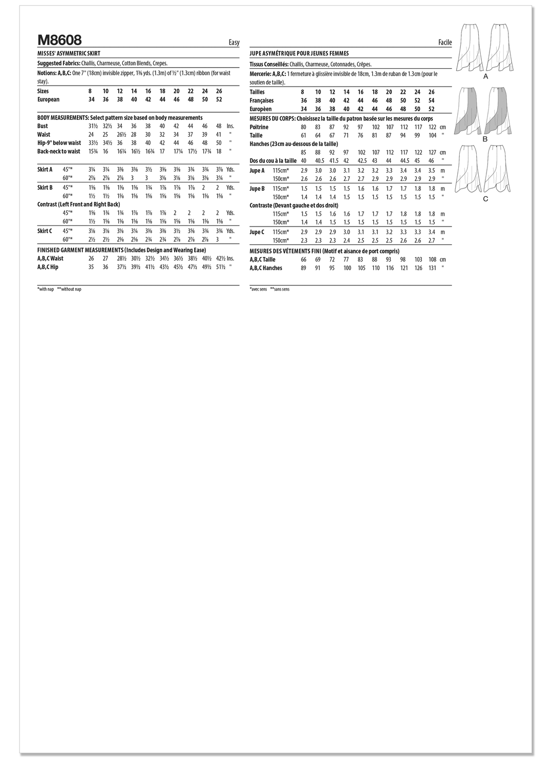McCalls Schnittmuster M8608 Damenrock mit asymmetrischem Saum