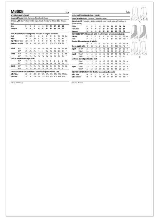 McCalls Schnittmuster M8608 Damenrock mit asymmetrischem Saum