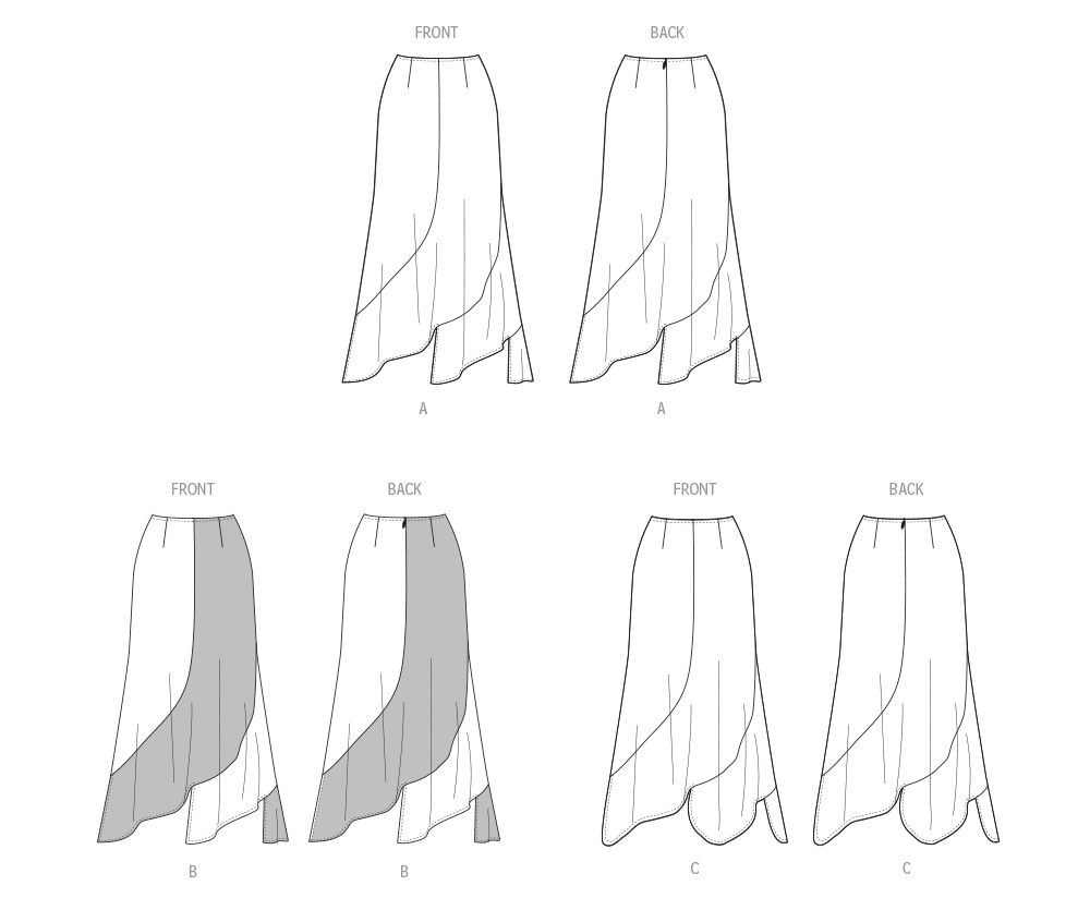 McCalls Schnittmuster M8608 Damenrock mit asymmetrischem Saum
