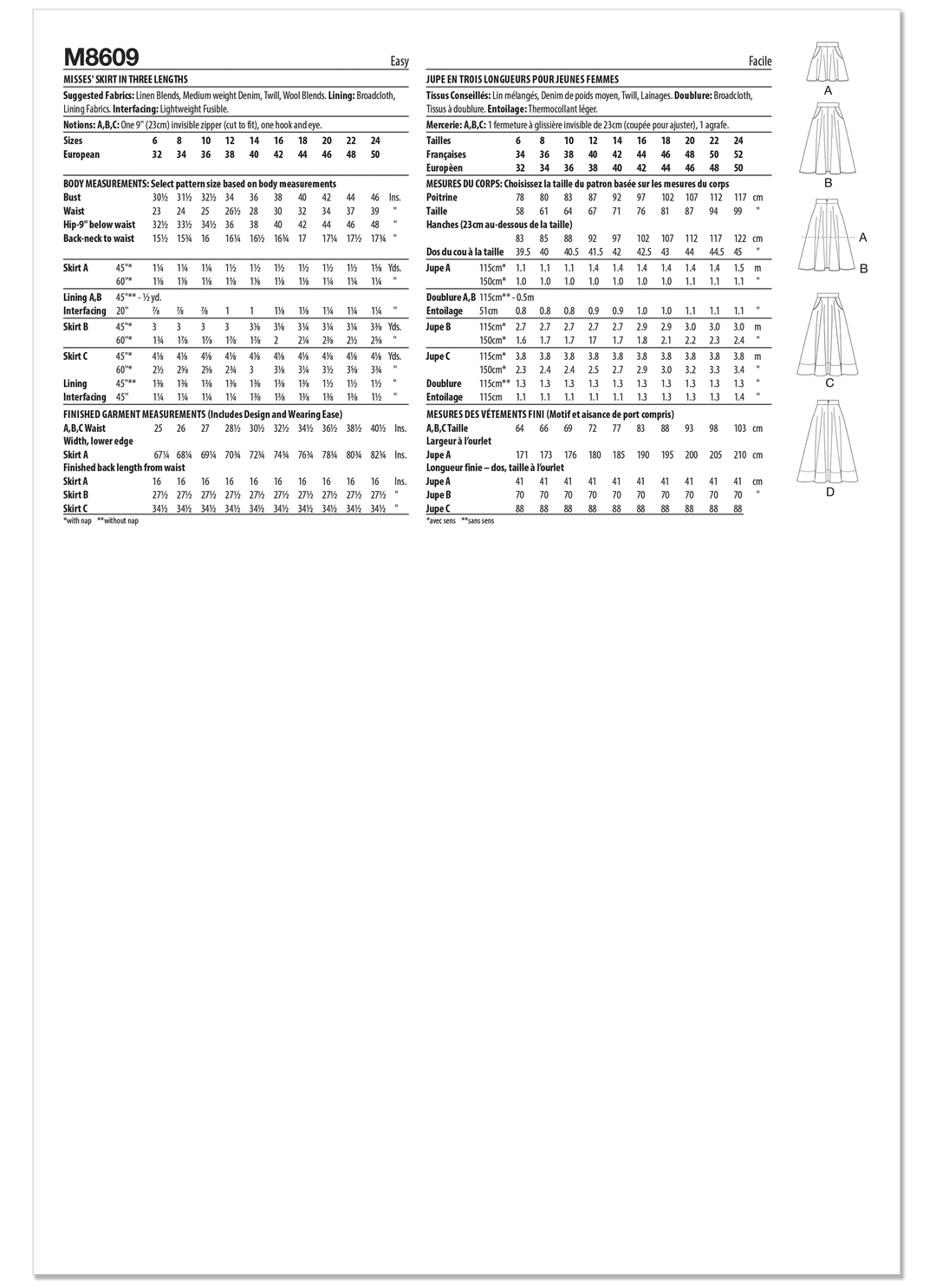 McCall’s Schnittmuster M8609 – Damenrock in drei Längen – elegant, vielseitig & zeitlos