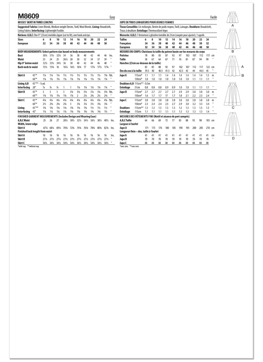 McCall’s Schnittmuster M8609 – Damenrock in drei Längen – elegant, vielseitig & zeitlos