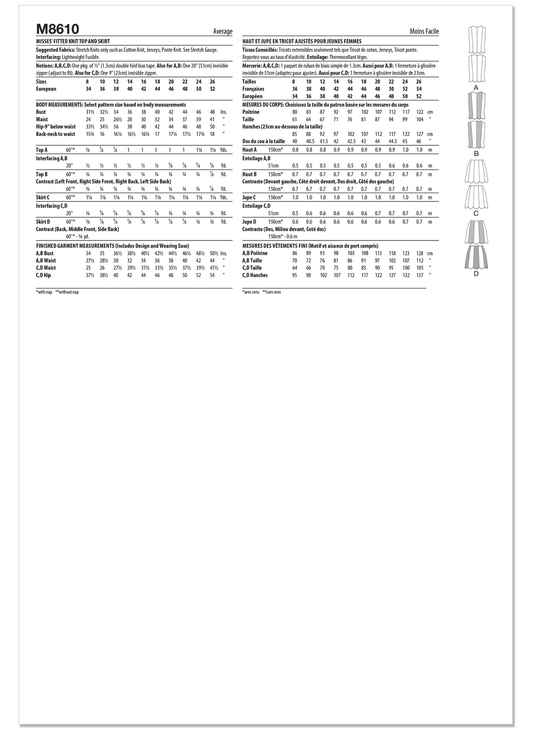 McCall’s Schnittmuster M8610 – Tailliertes Damen-Oberteil & Rock mit Wellen-Saum – modern, feminin & figurschmeichelnd