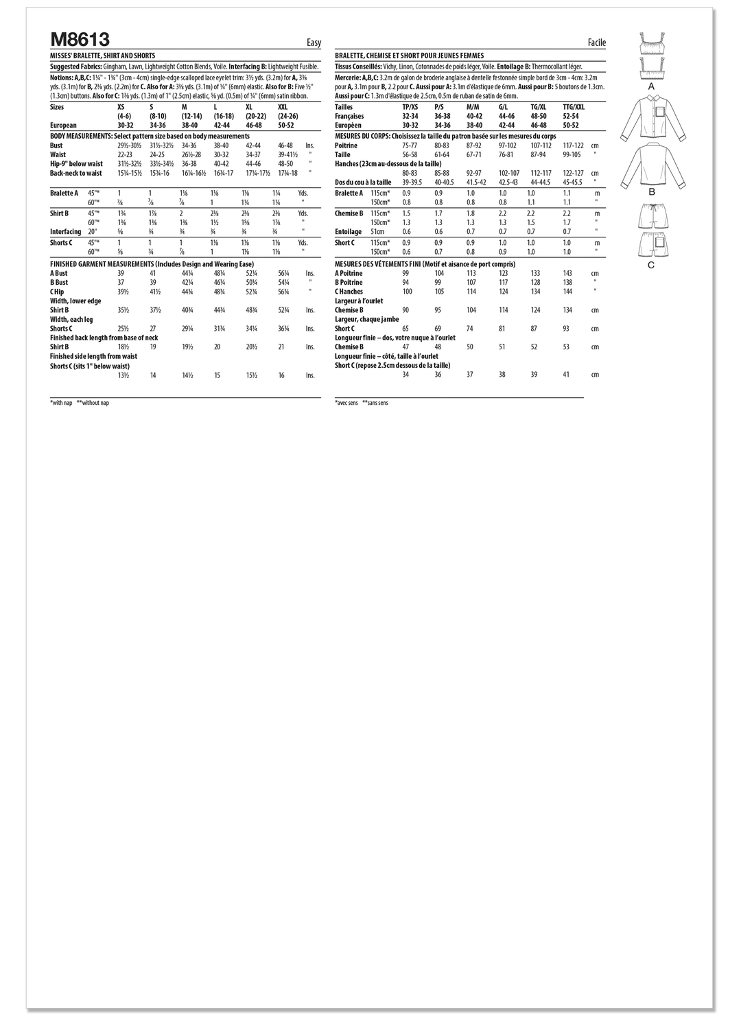 McCall’s Schnittmuster M8613 – Damen-Bralette, Hemd & Shorts mit Wellenborte – feminin, bequem & stilvoll