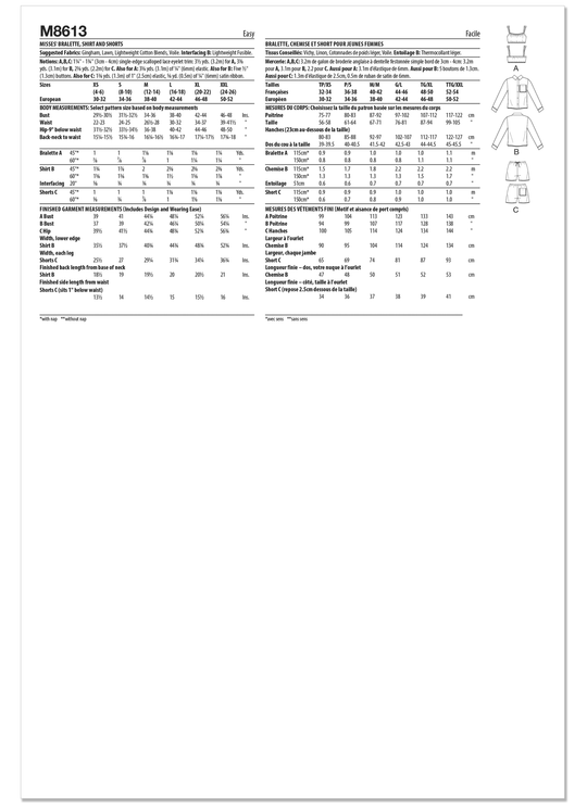 McCall’s Schnittmuster M8613 – Damen-Bralette, Hemd & Shorts mit Wellenborte – feminin, bequem & stilvoll