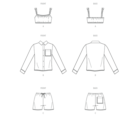 McCall’s Schnittmuster M8613 – Damen-Bralette, Hemd & Shorts mit Wellenborte – feminin, bequem & stilvoll
