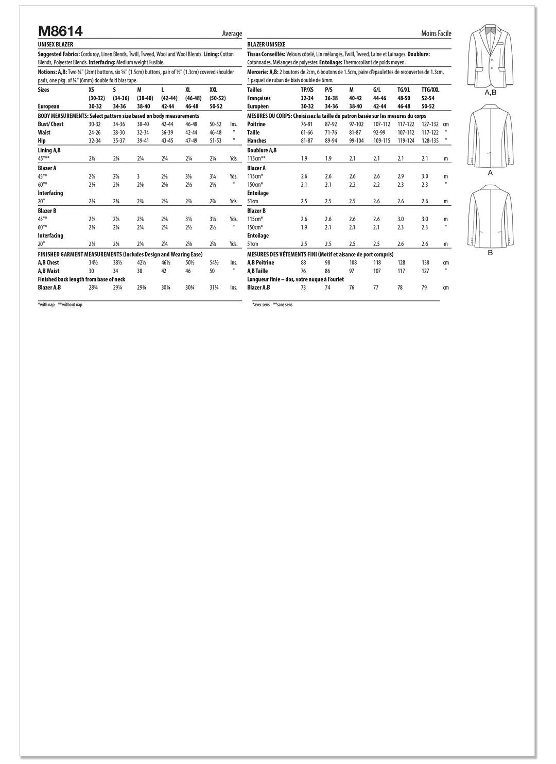 McCall’s Schnittmuster M8614 – Unisex-Blazer mit gekerbtem Kragen, Taschen & Rückenschlitz – klassisch & stilvoll