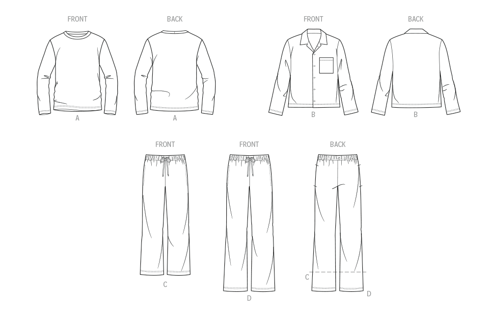 McCall’s Schnittmuster M8616 – Herren-Pyjama mit Hemd, Hemdbluse & Schlupfhose in 2 Längen