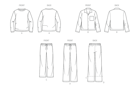 McCall’s Schnittmuster M8616 – Herren-Pyjama mit Hemd, Hemdbluse & Schlupfhose in 2 Längen