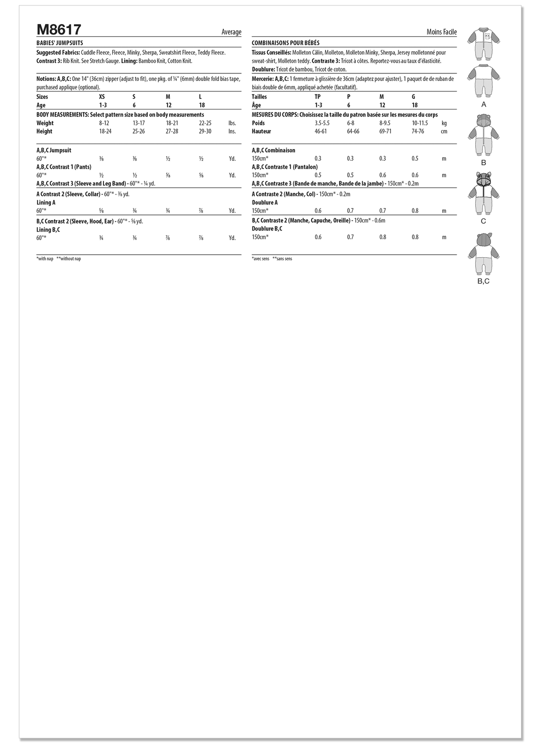 McCall’s Schnittmuster M8617 – Babystrampler mit Kapuze & süßen Ohren – gemütlich & kuschelig