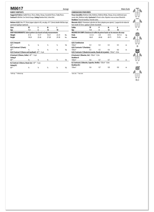 McCall’s Schnittmuster M8617 – Babystrampler mit Kapuze & süßen Ohren – gemütlich & kuschelig