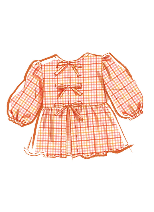McCall’s Schnittmuster M8618 – Mädchen-Top, Kleid & Hose mit Puffärmeln, Schleifen & Gummizug