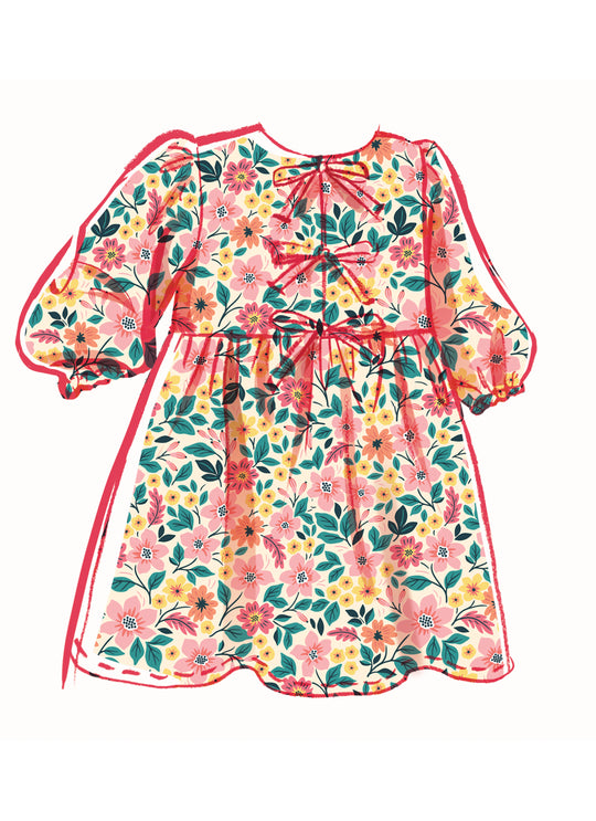 McCall’s Schnittmuster M8618 – Mädchen-Top, Kleid & Hose mit Puffärmeln, Schleifen & Gummizug