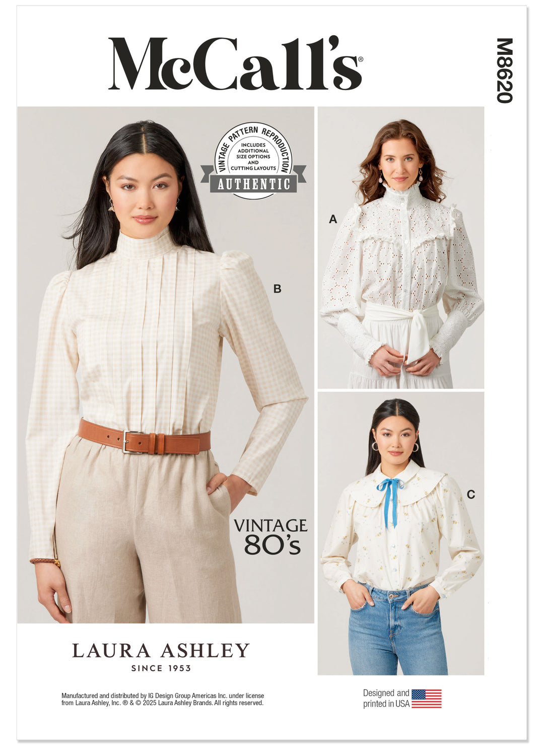 „McCall’s Schnittmuster M8620 – Laura Ashley Damenblusen im romantischen 80’s Vintage-Stil“
