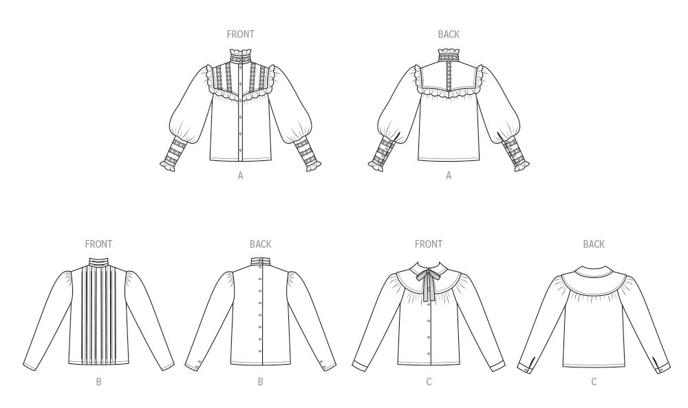McCall’s Schnittmuster M8620 – Laura Ashley Damenblusen im romantischen 80’s Vintage-Stil mit Rüschen & Spitzenbesatz