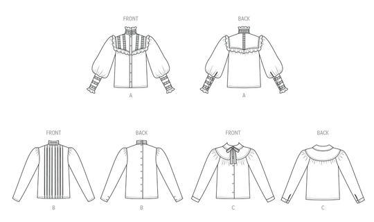 McCall’s Schnittmuster M8620 – Laura Ashley Damenblusen im romantischen 80’s Vintage-Stil mit Rüschen & Spitzenbesatz