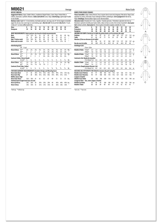 McCall’s Schnittmuster M8621 – Damenkleid im 60’s Look mit Kragen & Knopfpasse – authentisches Vintage-Hemdkleid