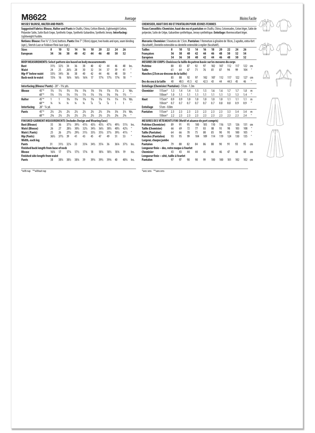 McCall’s Schnittmuster M8622 – Damenbluse, Neckholder-Top & Hose im 70er-Jahre Vintage-Stil