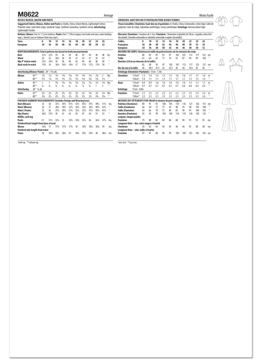 McCall’s Schnittmuster M8622 – Damenbluse, Neckholder-Top & Hose im 70er-Jahre Vintage-Stil