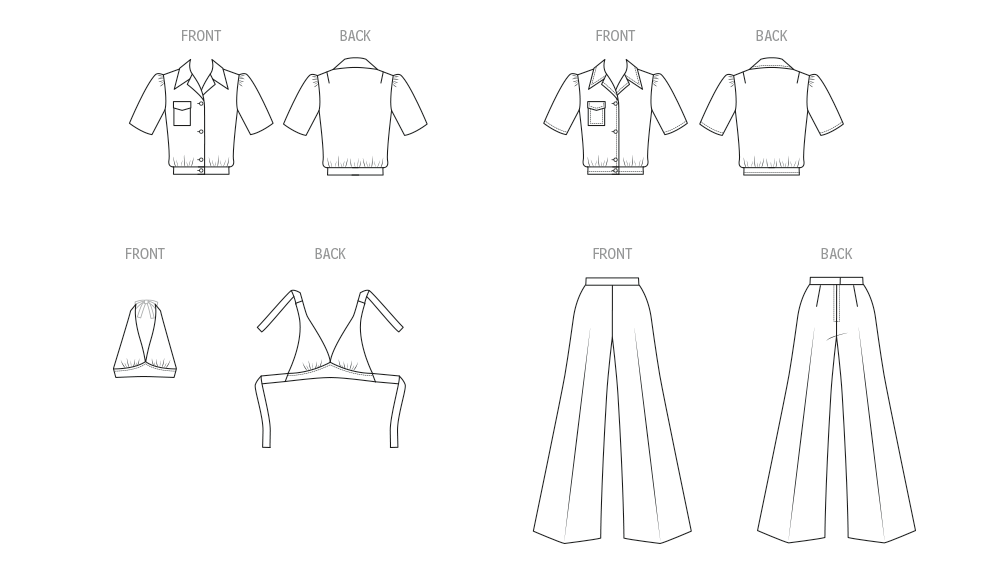 McCall’s Schnittmuster M8622 – Damenbluse, Neckholder-Top & Hose im 70er-Jahre Vintage-Stil