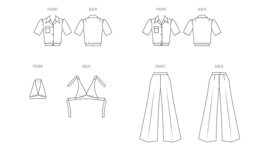 McCall’s Schnittmuster M8622 – Damenbluse, Neckholder-Top & Hose im 70er-Jahre Vintage-Stil