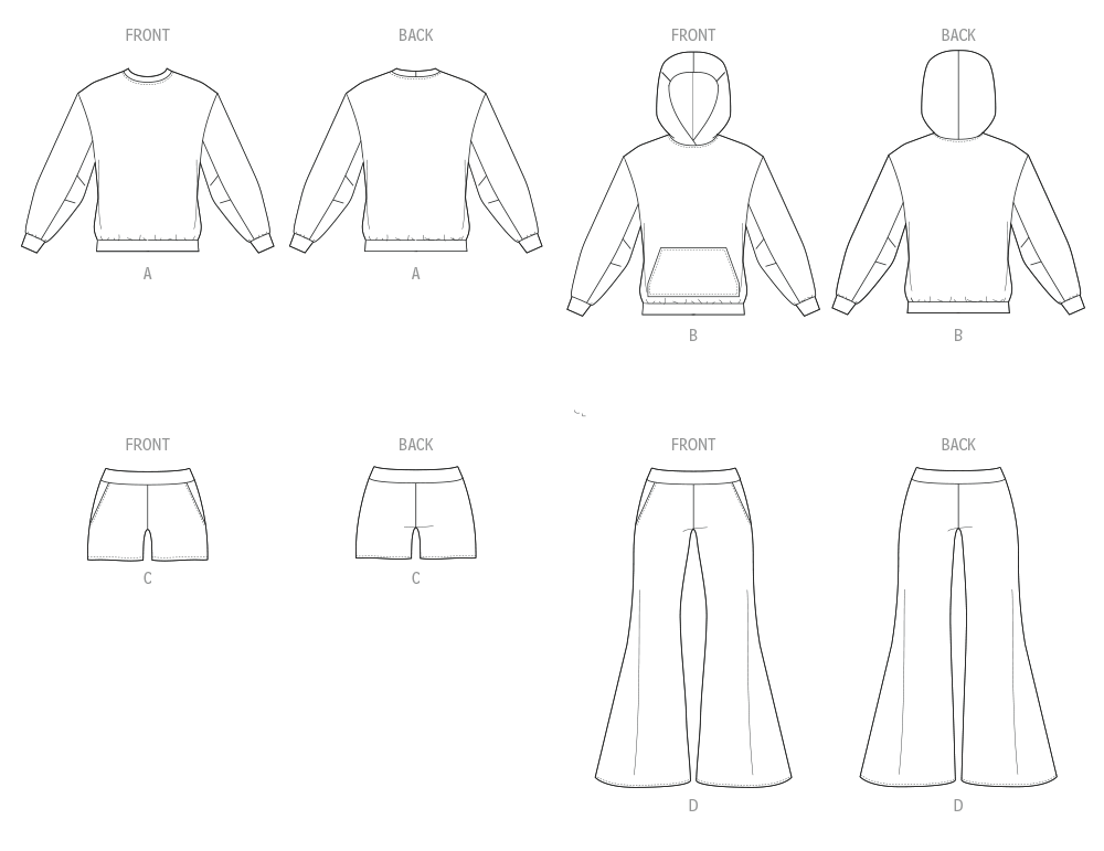 McCalls Schnittmuster M8633 – Damen Sweatshirt, Hoodie, Shorts & Hose
