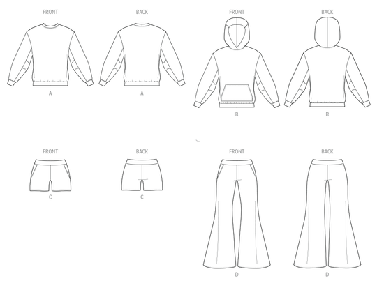 McCalls Schnittmuster M8633 – Damen Sweatshirt, Hoodie, Shorts & Hose