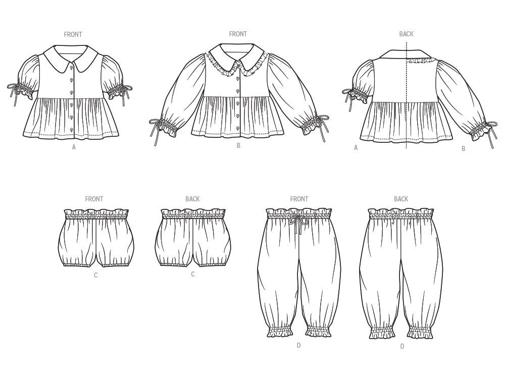 McCalls Schnittmuster M8665 – Baby-Oberteile, Bloomers & Hosen
