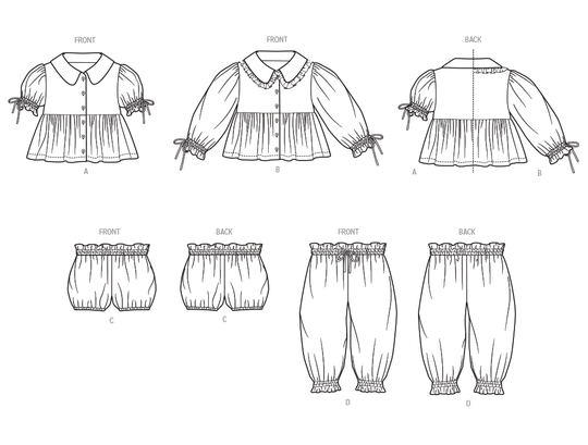 McCalls Schnittmuster M8665 – Baby-Oberteile, Bloomers & Hosen