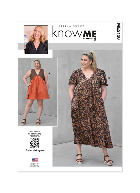 Know Me Schnittmuster ME2120 Kleid für Damen mit Ärmel- und Längenvariationen von Alisha Grace