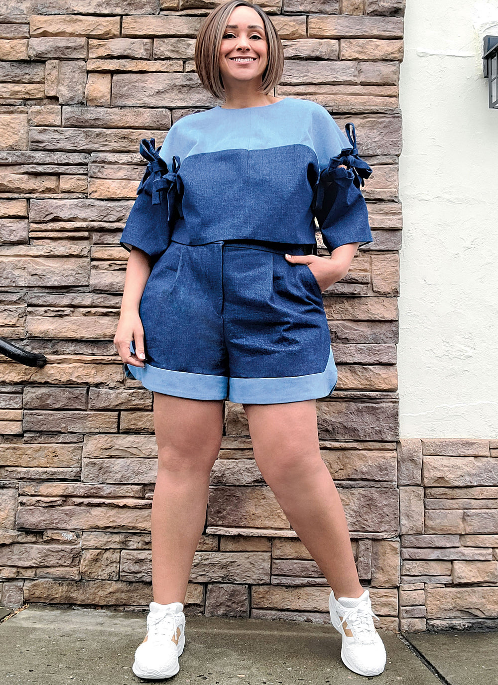 Know Me sewing pattern ME2127 top for women with detachable sleeves and shorts by Keechii B Style
