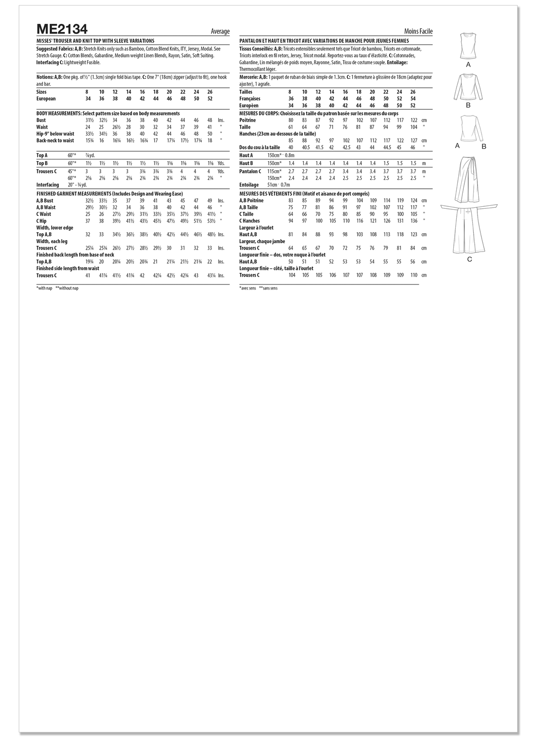 KnowMe Schnittmuster ME2134 Damenhose und Strickoberteil mit verschiedenen Ärmelvarianten von Sew Bake Make