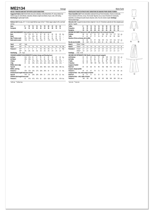 KnowMe Schnittmuster ME2134 Damenhose und Strickoberteil mit verschiedenen Ärmelvarianten von Sew Bake Make