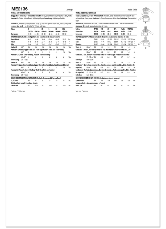 KnowMe Schnittmuster ME2136 Unisex-Kontrastjacken von Donny Q