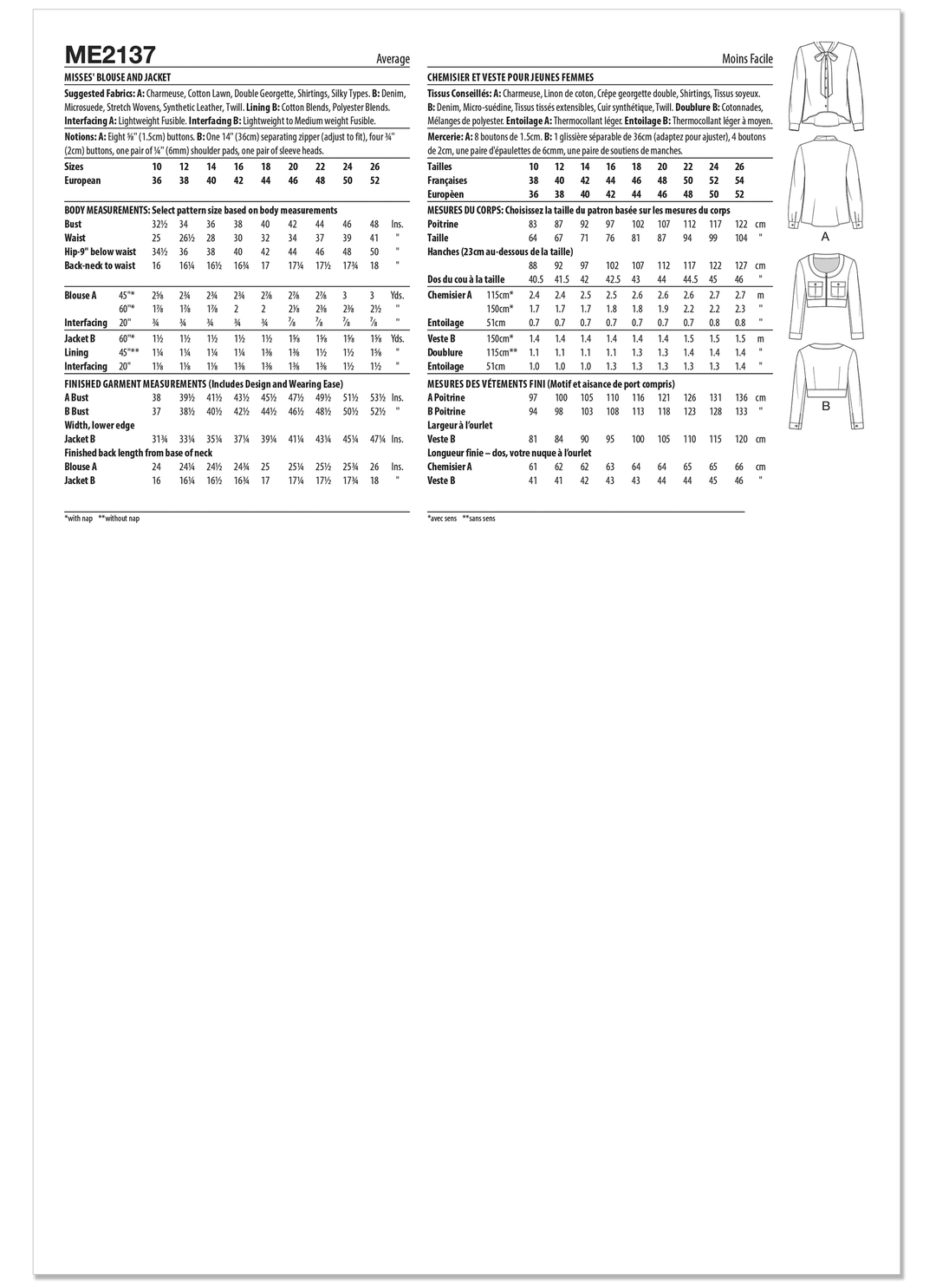 KnowMe Schnittmuster ME2137 Damenbluse und Jacke von Lynn Brannelly
