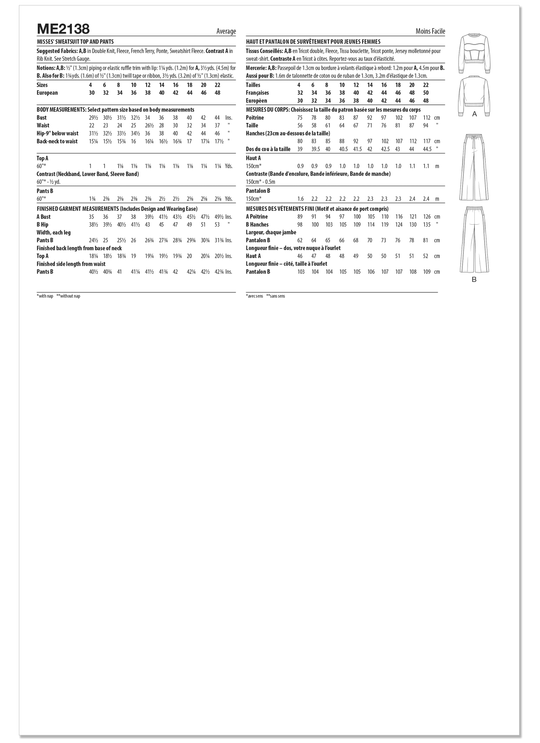 KnowMe Schnittmuster ME2138 Damen-Sweatshirt und Hose von Holly Darling