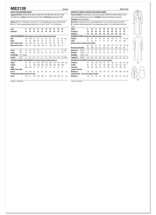 KnowMe Schnittmuster ME2139 Damenmantel und Kapuzen-Einsatz von Stitch Fitz