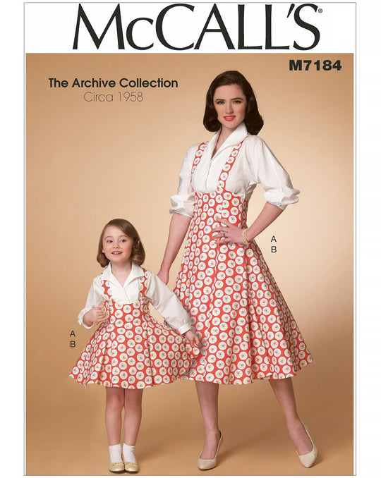 McCalls Schnittmuster M7184 Mutter & Tochter Kleid 1950er Jahre