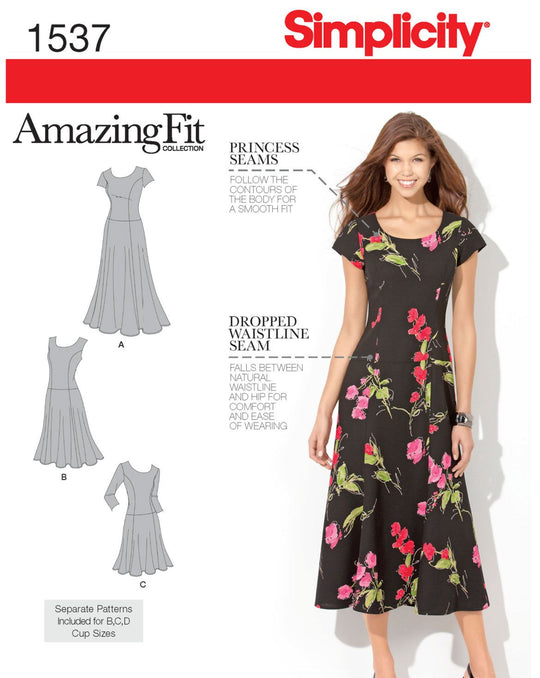 Simplicity Schnittmuster 1537 Damenkleid mit verschiedenen Längen- & Ärmelvarianten