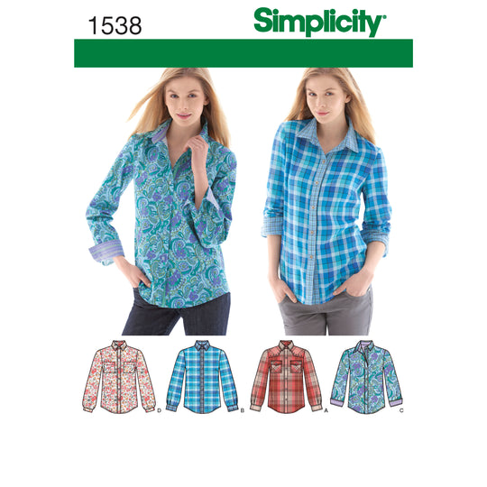 Simplicity Schnittmuster S1538 Damen Hemdblusen