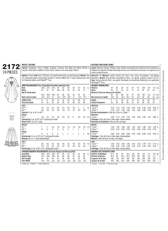 Simplicity Schnittmuster S2172 – Damen Kostüm