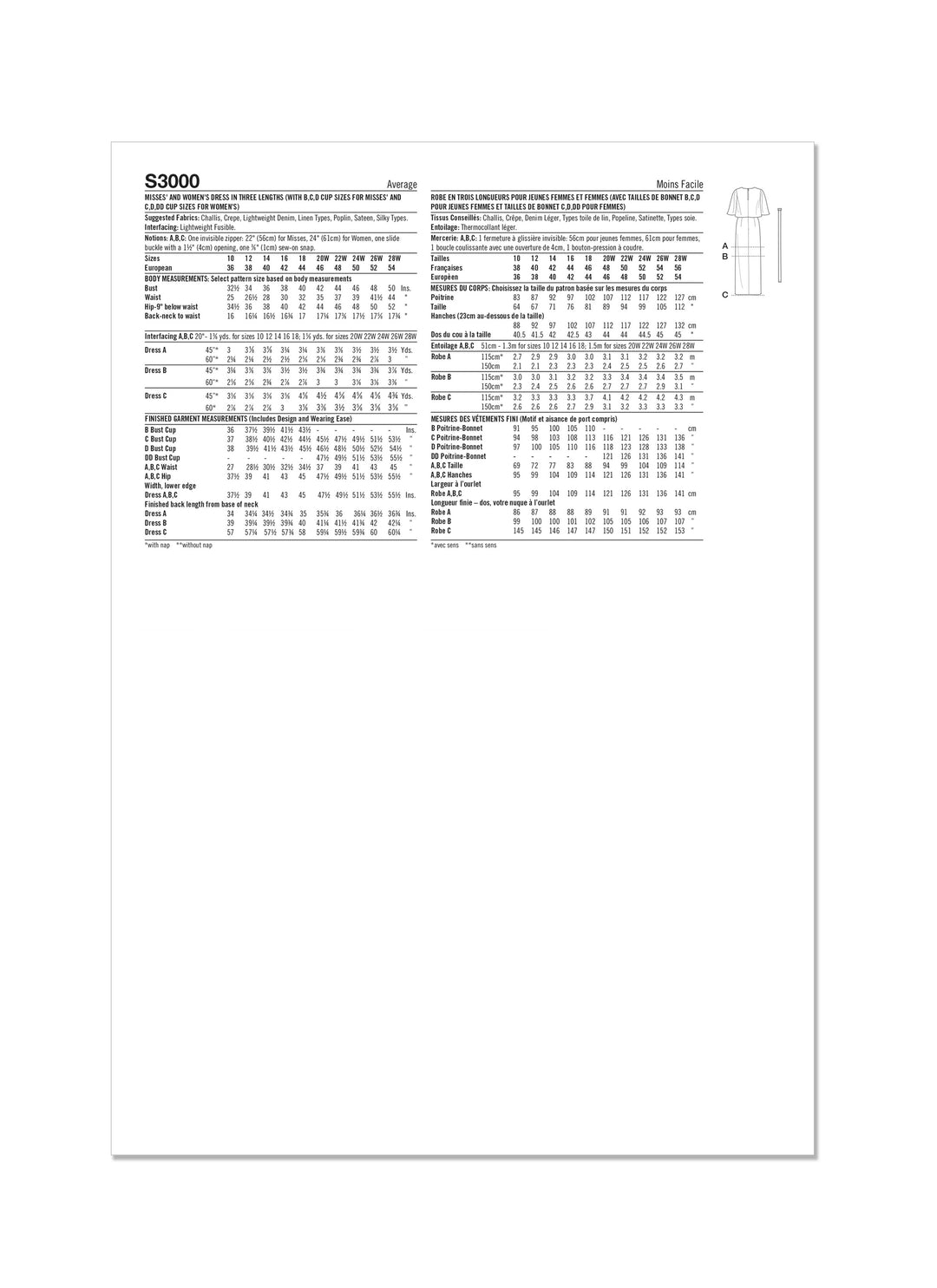 Simplicity Schnittmuster S3000 – Damen Kleid in drei Längen mit Bindegürtel