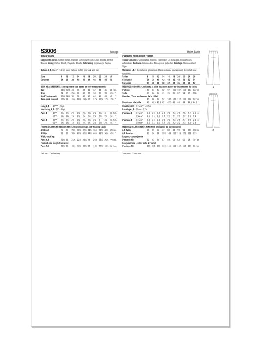 Simplicity Schnittmuster S3006 – Damen Wickelhose mit Taschen