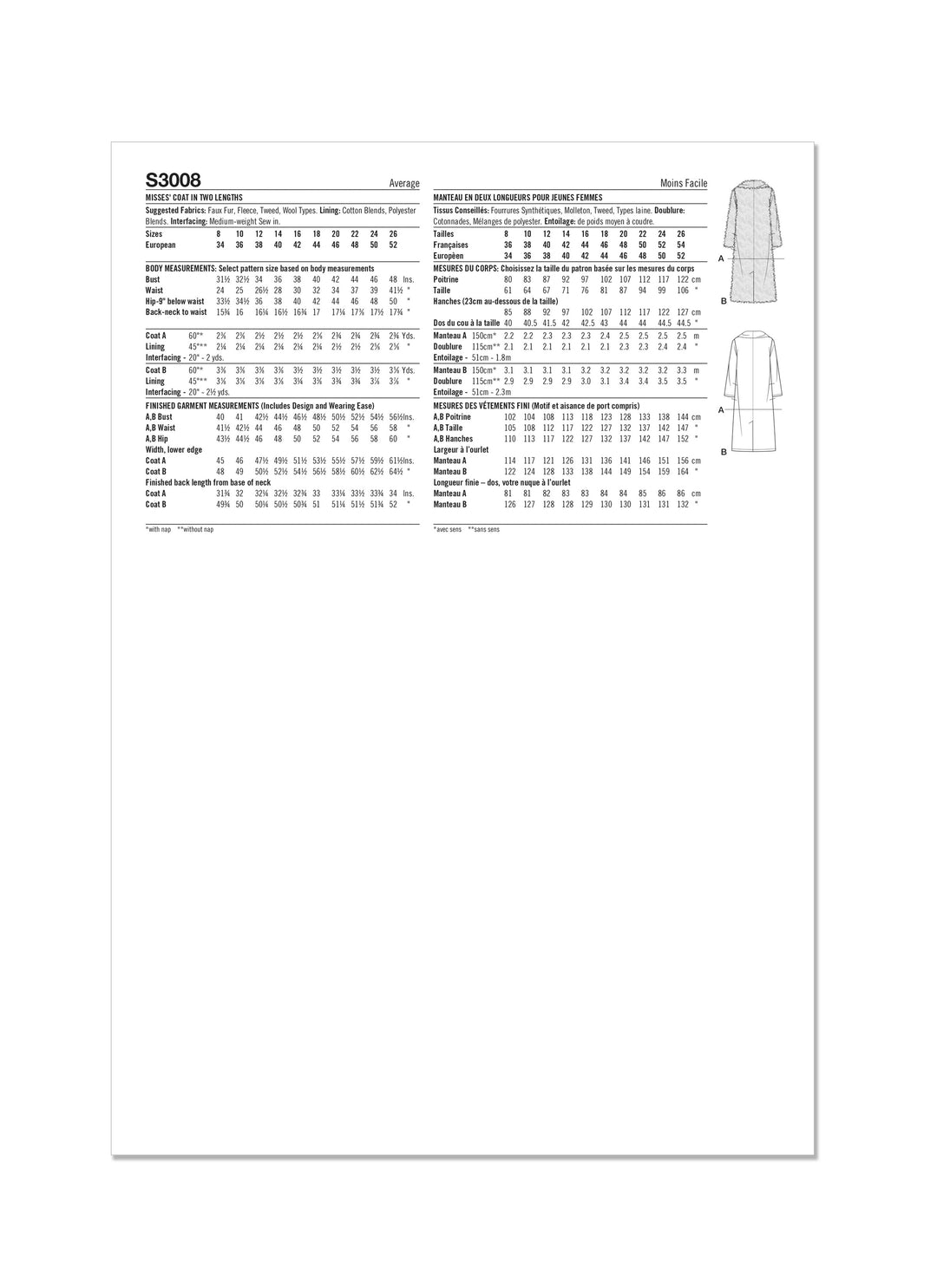 Simplicity Schnittmuster S3008 – Damen Mantel in Midi- & Minilänge