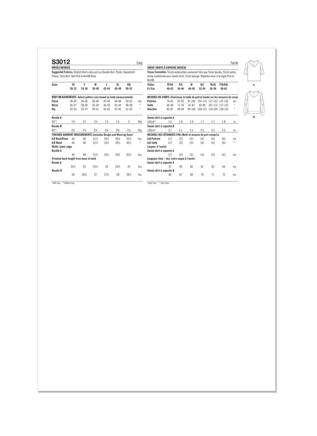 Simplicity Schnittmuster S3012 – Unisex Kapuzenpullover für Damen & Herren