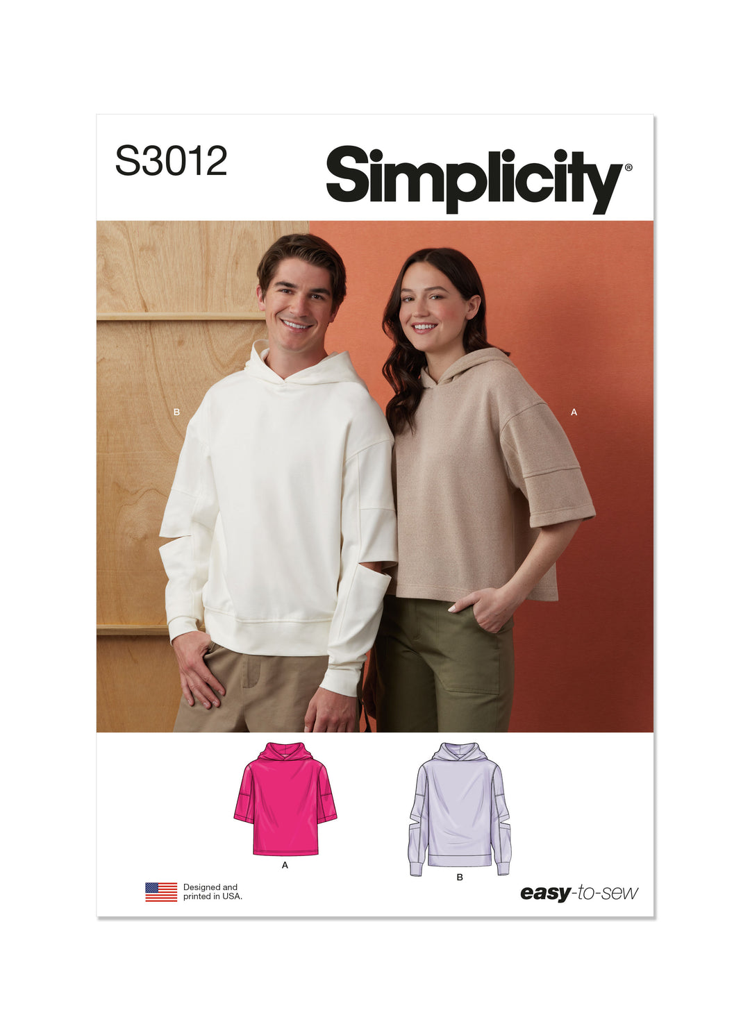 Simplicity Schnittmuster S3012 – Unisex Kapuzenpullover für Damen & Herren