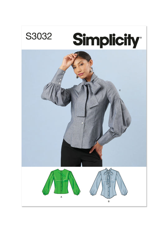 Simplicity Schnittmuster S3032 Blusen mit Cup-Größen A/B, C, D für Damen