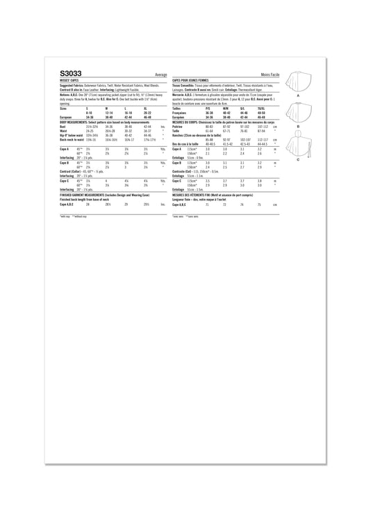 Simplicity Schnittmuster S3033 – Damen Capes & Umhänge