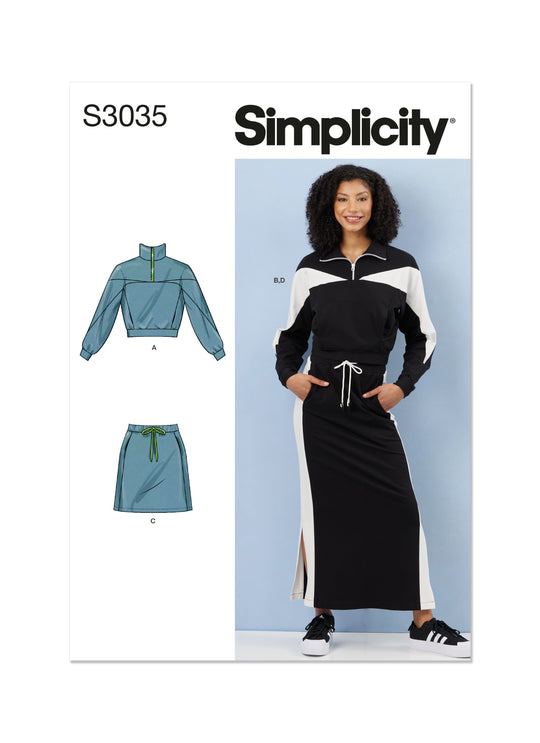 Simplicity Schnittmuster S3035 – Damen Strickoberteile & Röcke aus Sweat